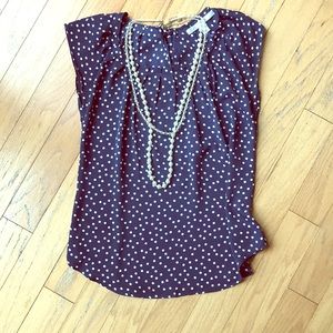 LC Lauren Conrad navy polka dot blouse